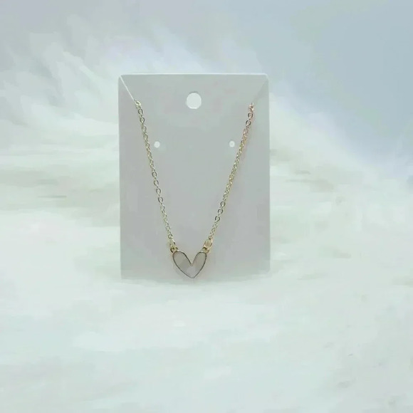 Sweetheart Golden Edge White Heart Pendant Necklace - Picture 7 of 7
